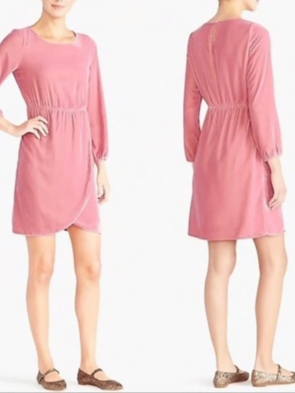 J. Crew Pink Velvet Tulip Hem Dress Lined Long Sleeve Women’s Size 10 NWT